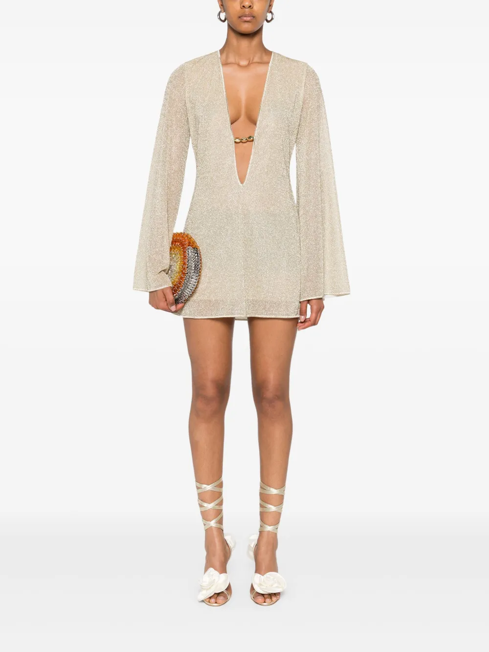 Oséree chain-embellished plunge-neck mini dress Goud
