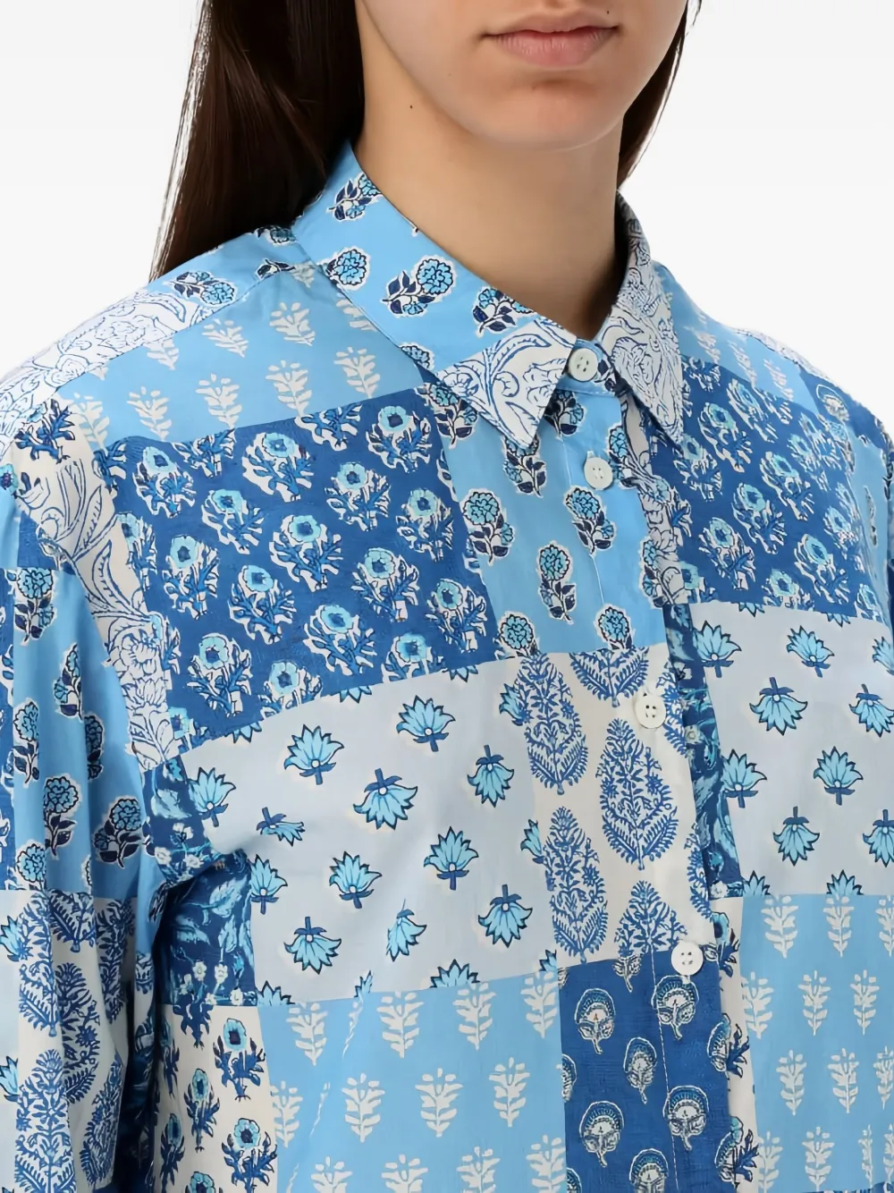 MC2 Saint Barth Brigitte blouse met patchwork en bloemen Blauw