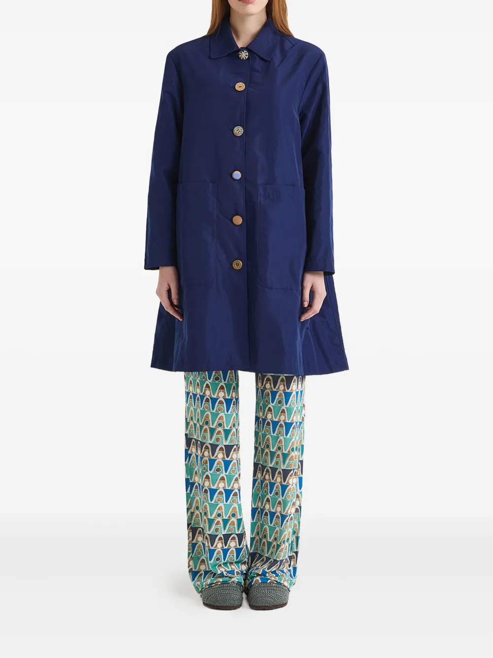MALIPARMI Mantel met enkele rij knopen Blauw