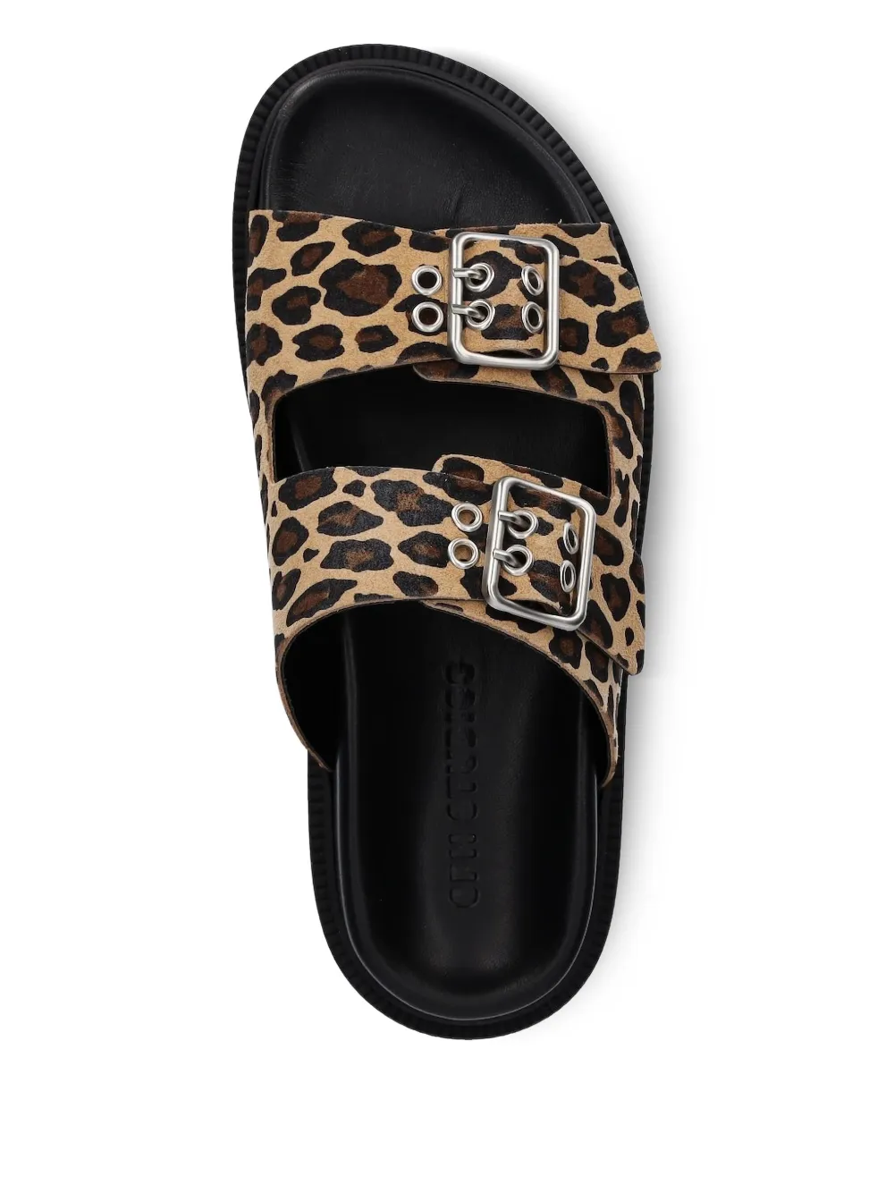 Copenhagen Platte sandalen met luipaardprint en gesp Zwart