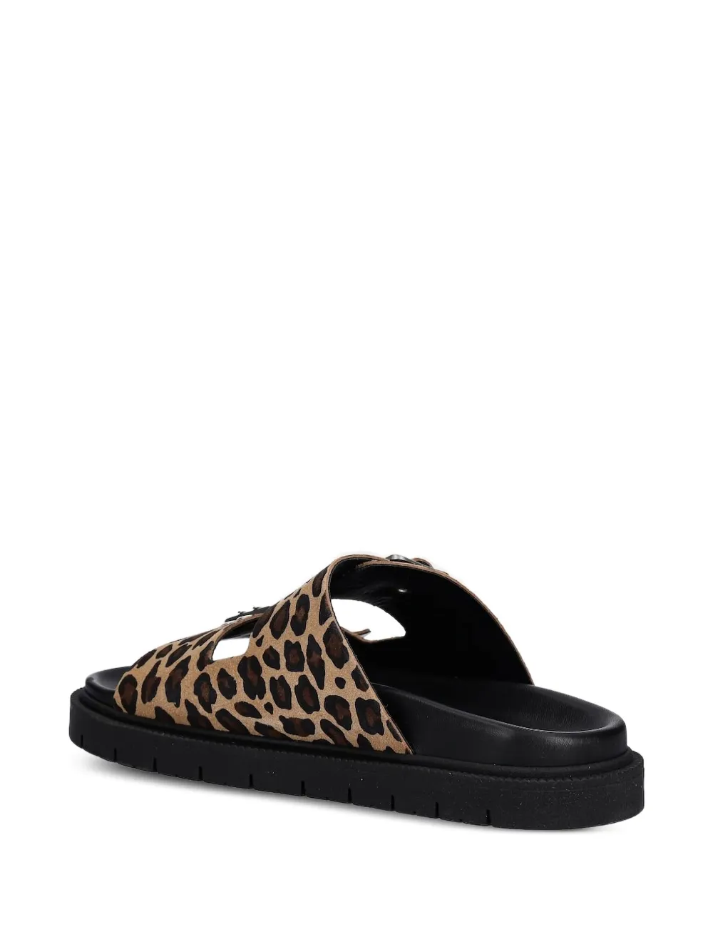 Copenhagen Platte sandalen met luipaardprint en gesp Zwart