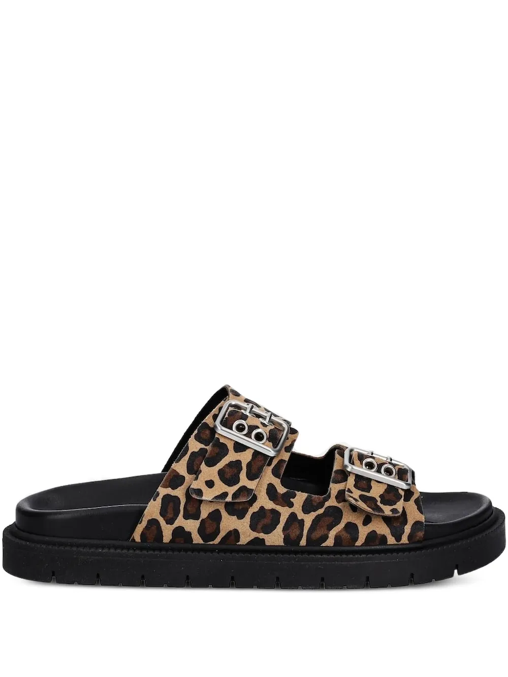 Copenhagen Platte sandalen met luipaardprint en gesp Zwart