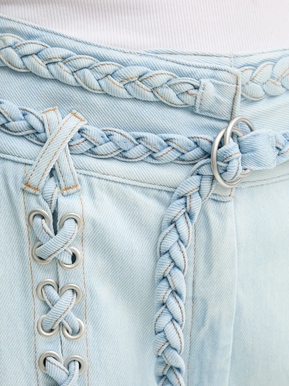 Braided-Lace-Up Wide-Leg Jeans