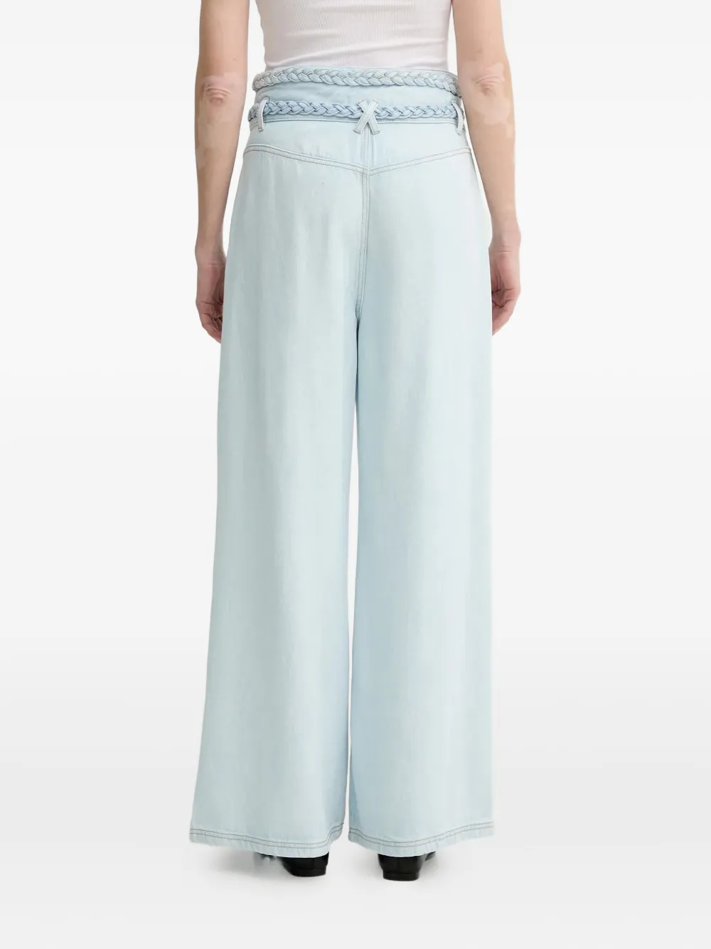 Braided-Lace-Up Wide-Leg Jeans