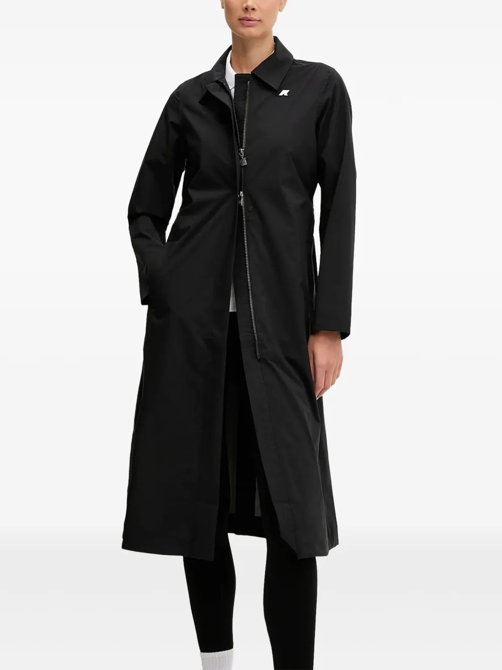 K-Way Trenchcoat met ceintuur en ritssluiting Zwart