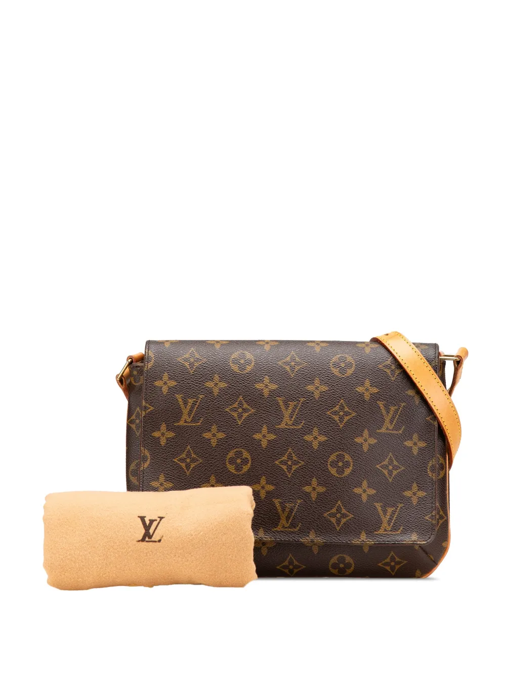 Pre-owned Louis Vuitton 2001 Monogram Musette Tango Short Strap Shoulder Bag In Brown