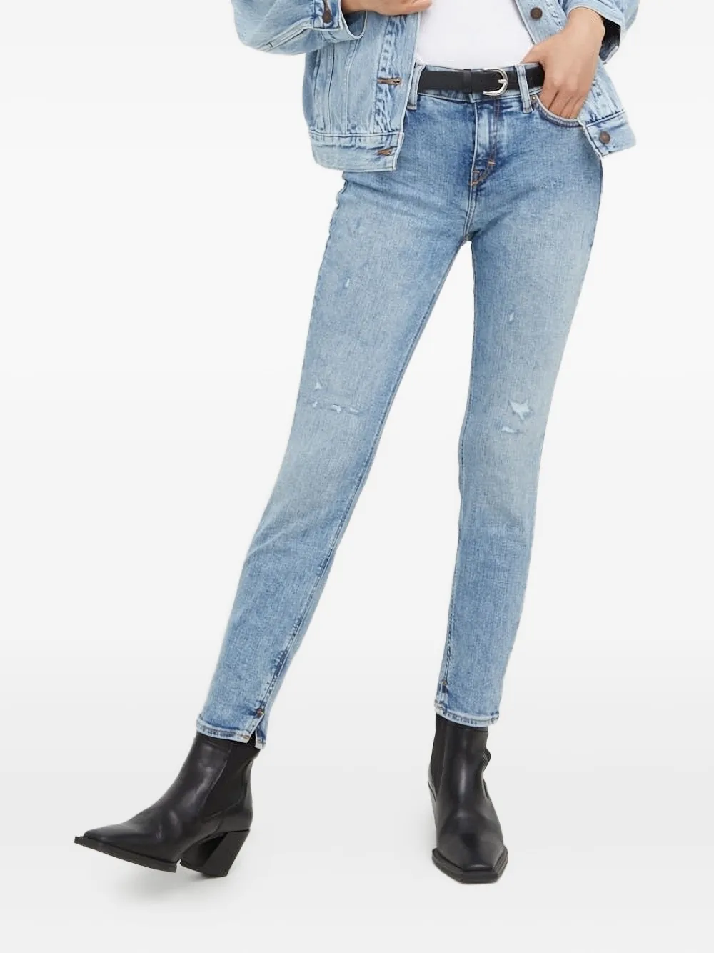 Drykorn Gerafelde skinny jeans met licht wassing Blauw