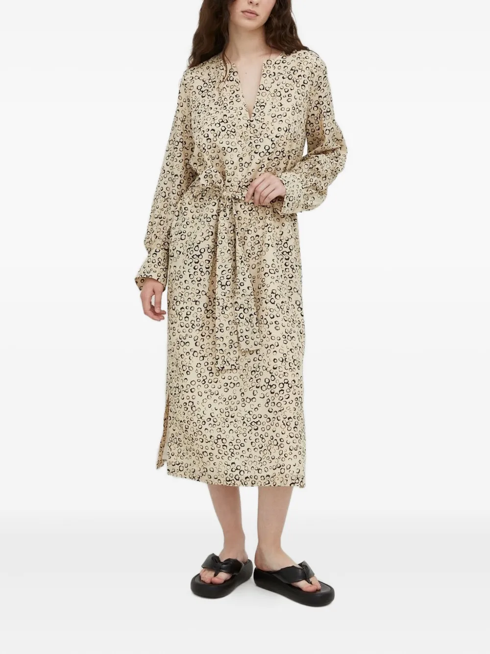 Drykorn Aidana belted print midi dress - ニュートラル Drykorn Aidana belted print midi dress - ニュートラル