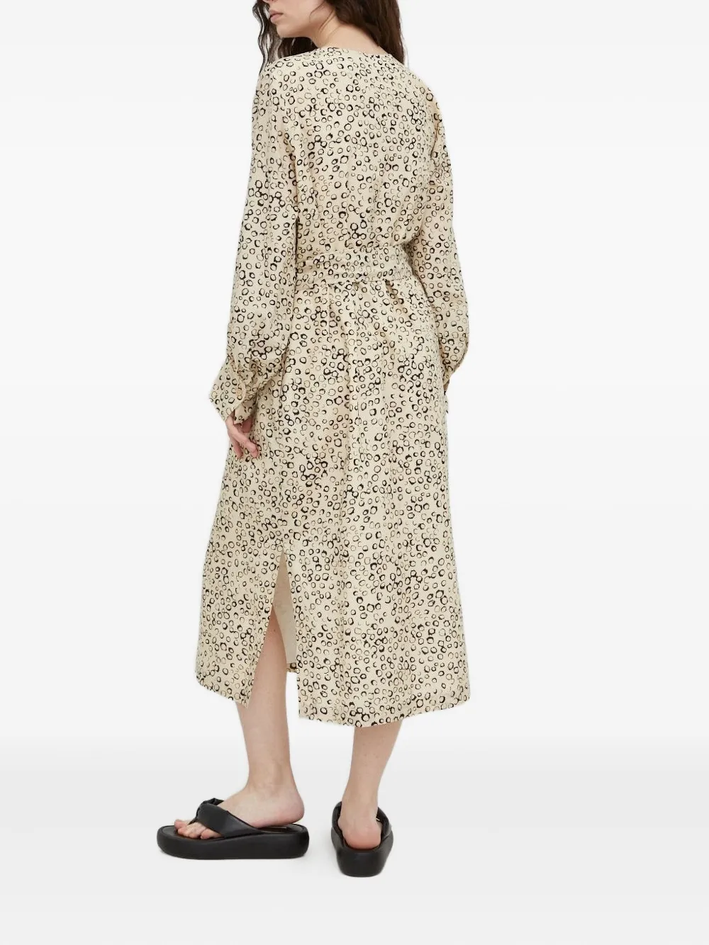 Drykorn Aidana midi-jurk met ceintuur en print - Beige