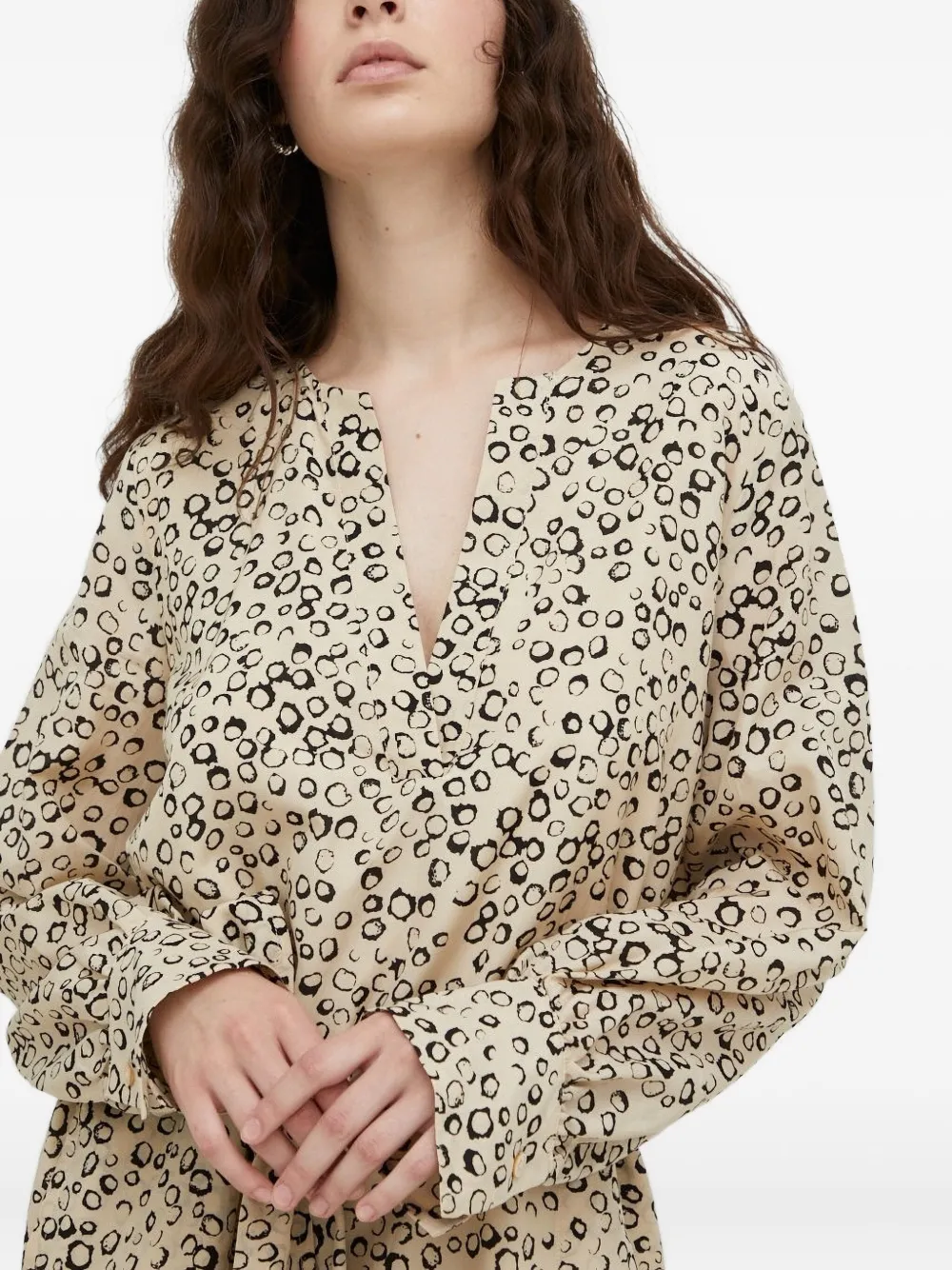 Drykorn Aidana midi-jurk met ceintuur en print Beige