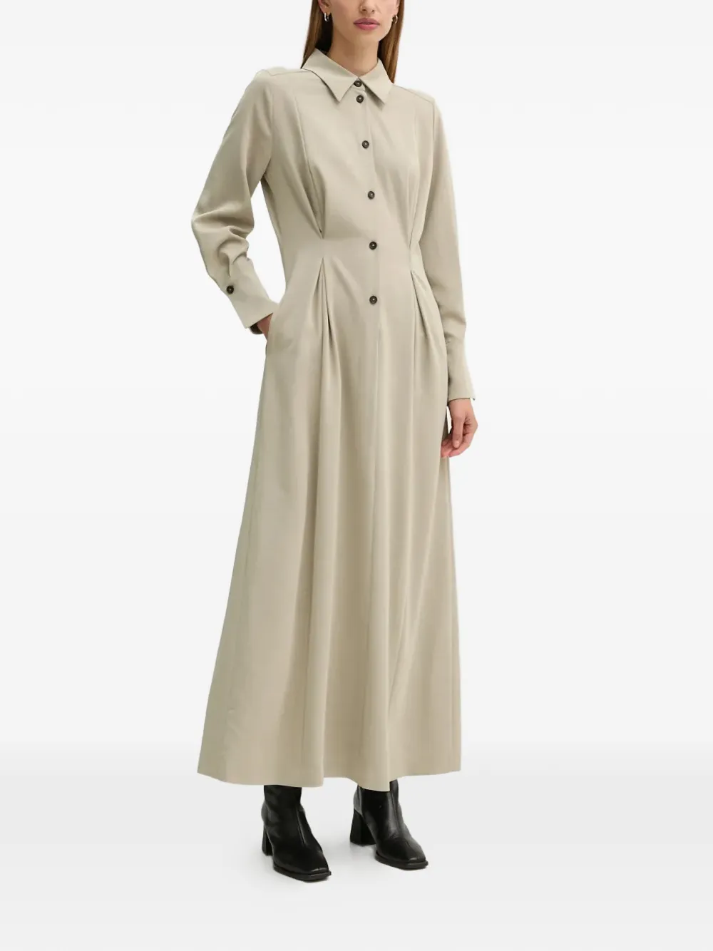 Drykorn buttoned pleated midi dress | Neutrals | Image 1
