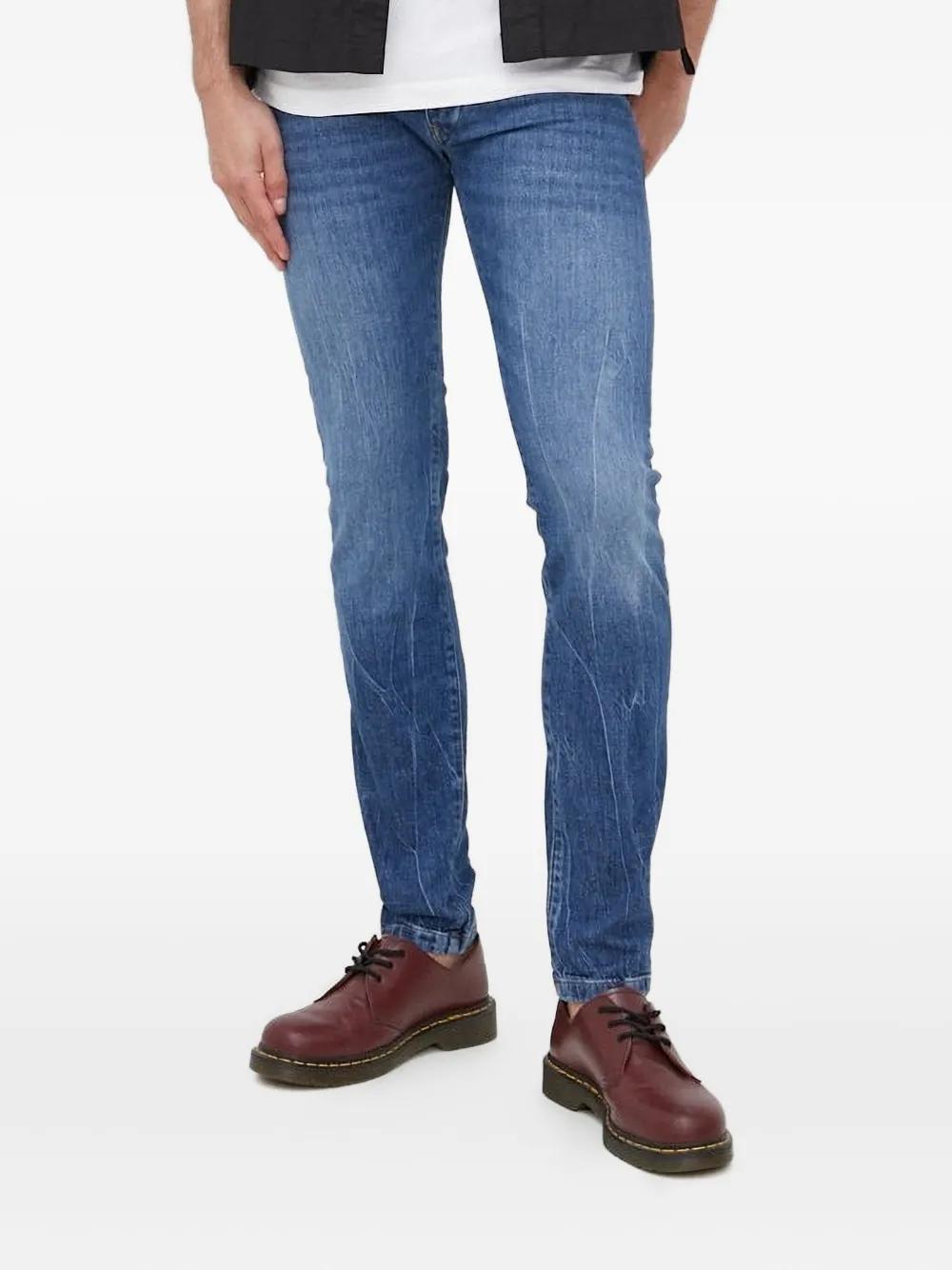 Drykorn Jeans met leren patch Blauw