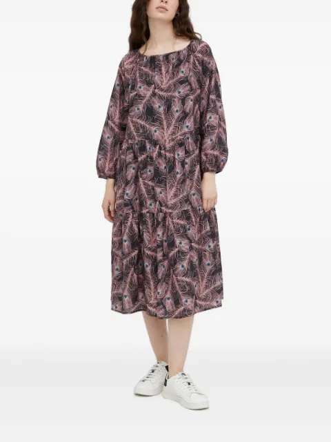 Drykorn peacock feather print midi day dress