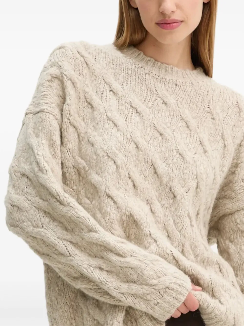 Drykorn Kabelgebreide trui Beige
