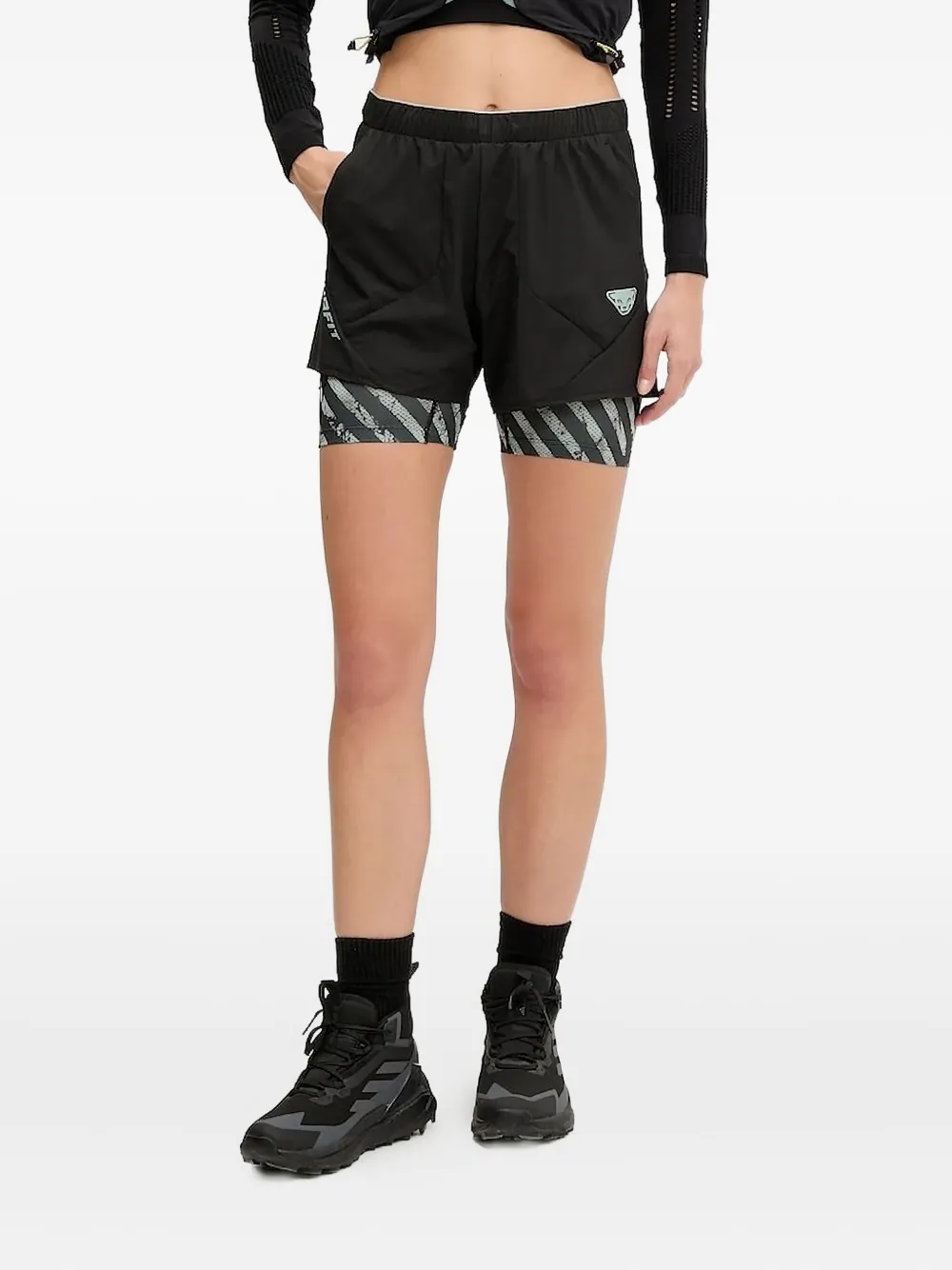 Dynafit Logo-detail Layered Running Shorts In Gray