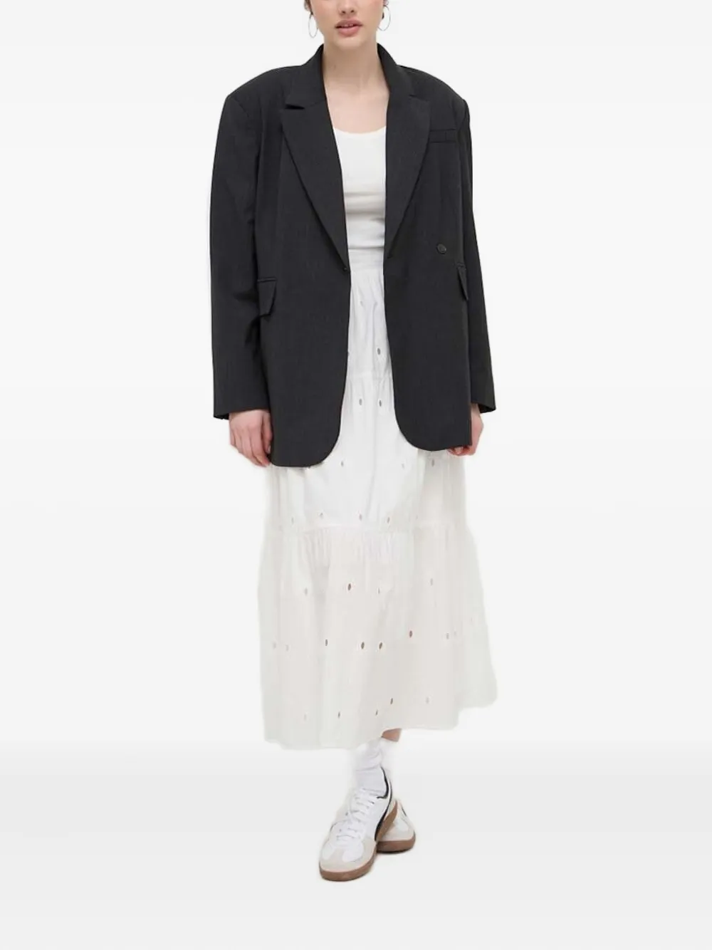 Desigual Eyelet-embroidered Tiered Midi Skirt In White