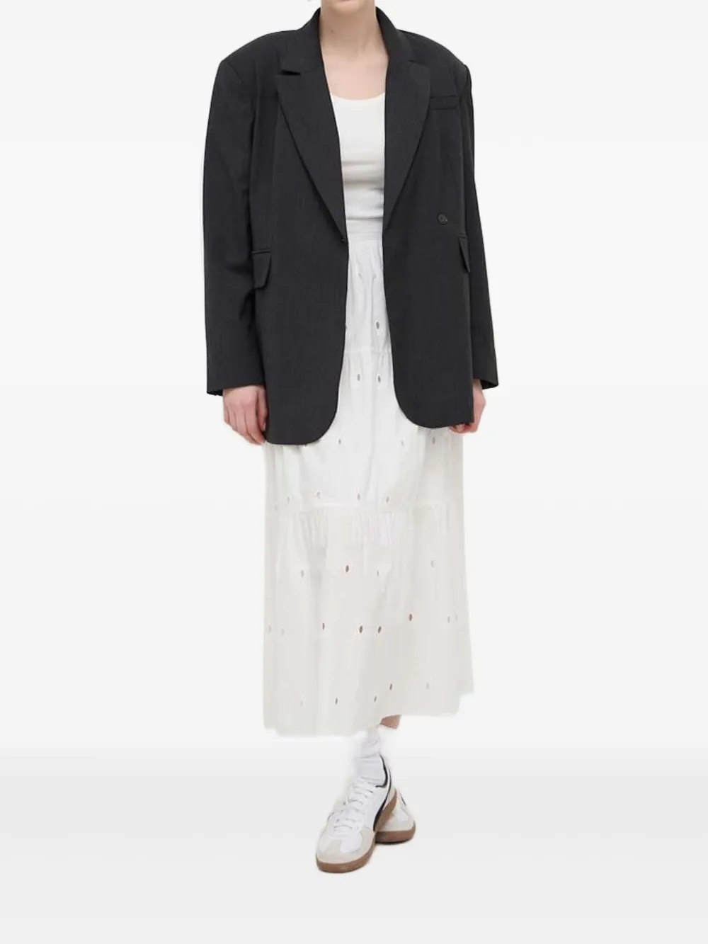 Desigual eyelet-embroidered tiered midi skirt - Wit