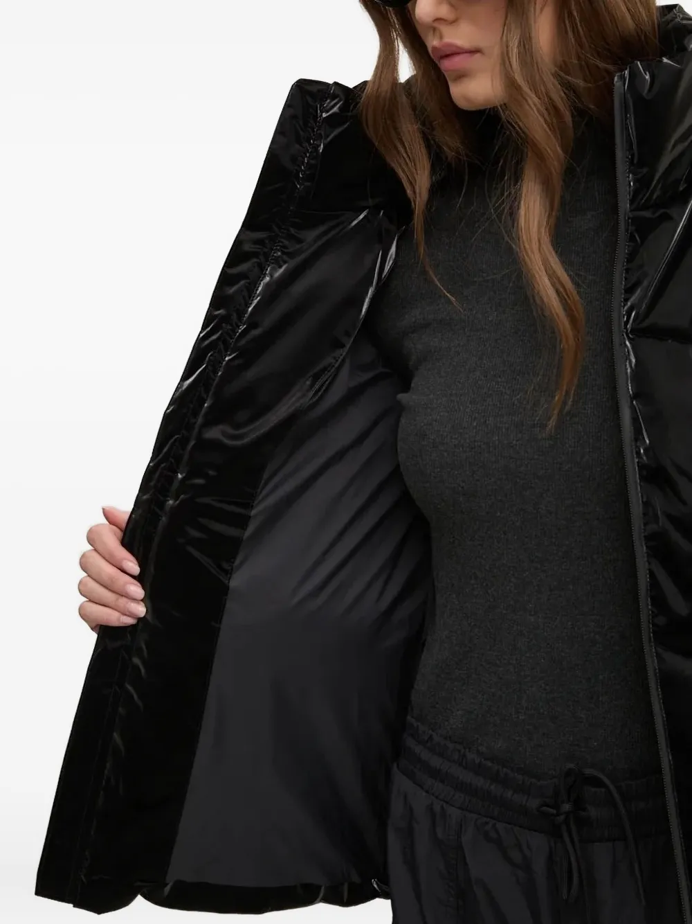 Desigual Hooded Quilted Jacket In Black