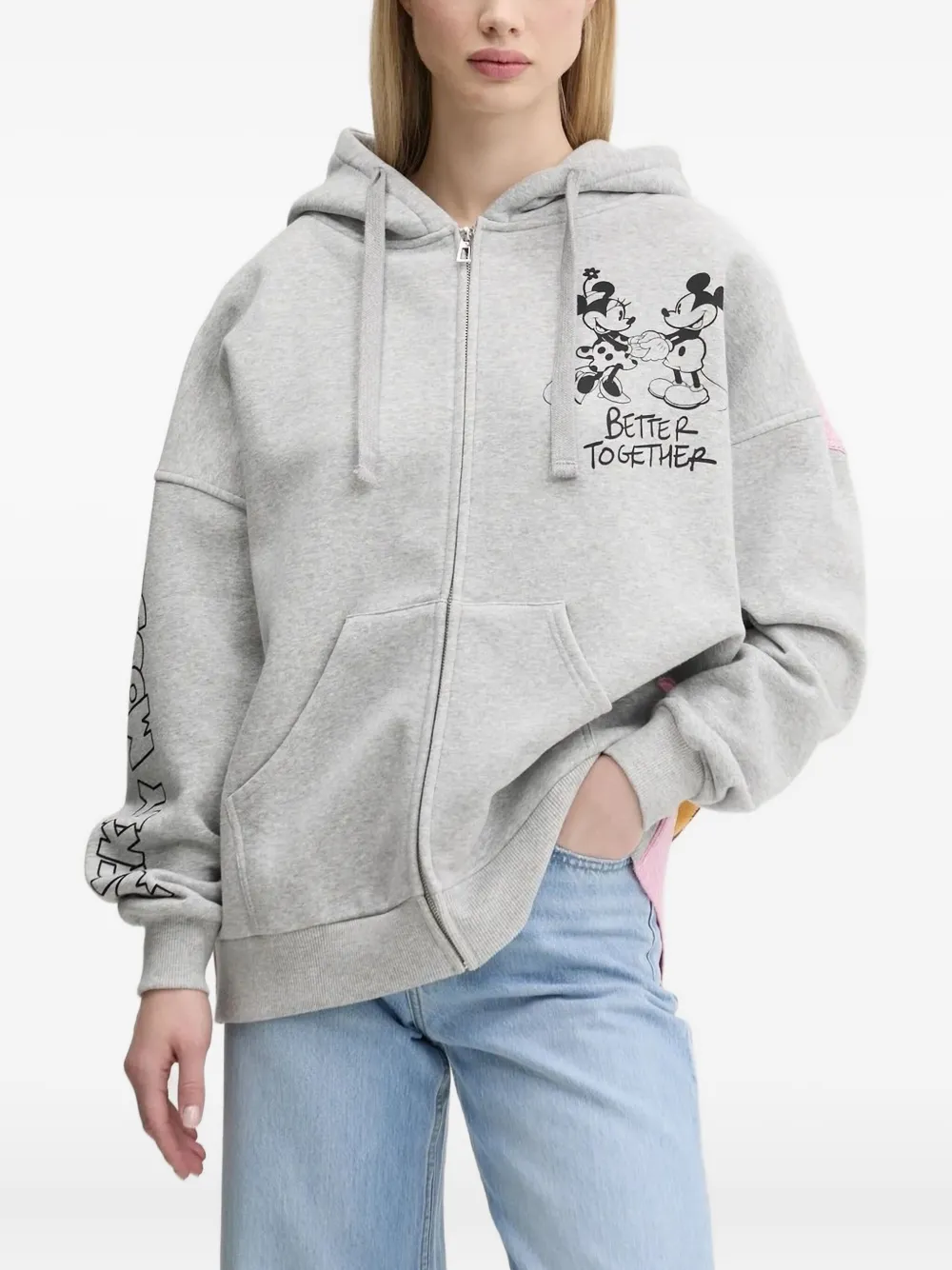 Desigual X Disney Mickey Mouse-print Zip-up Hoodie In Gray