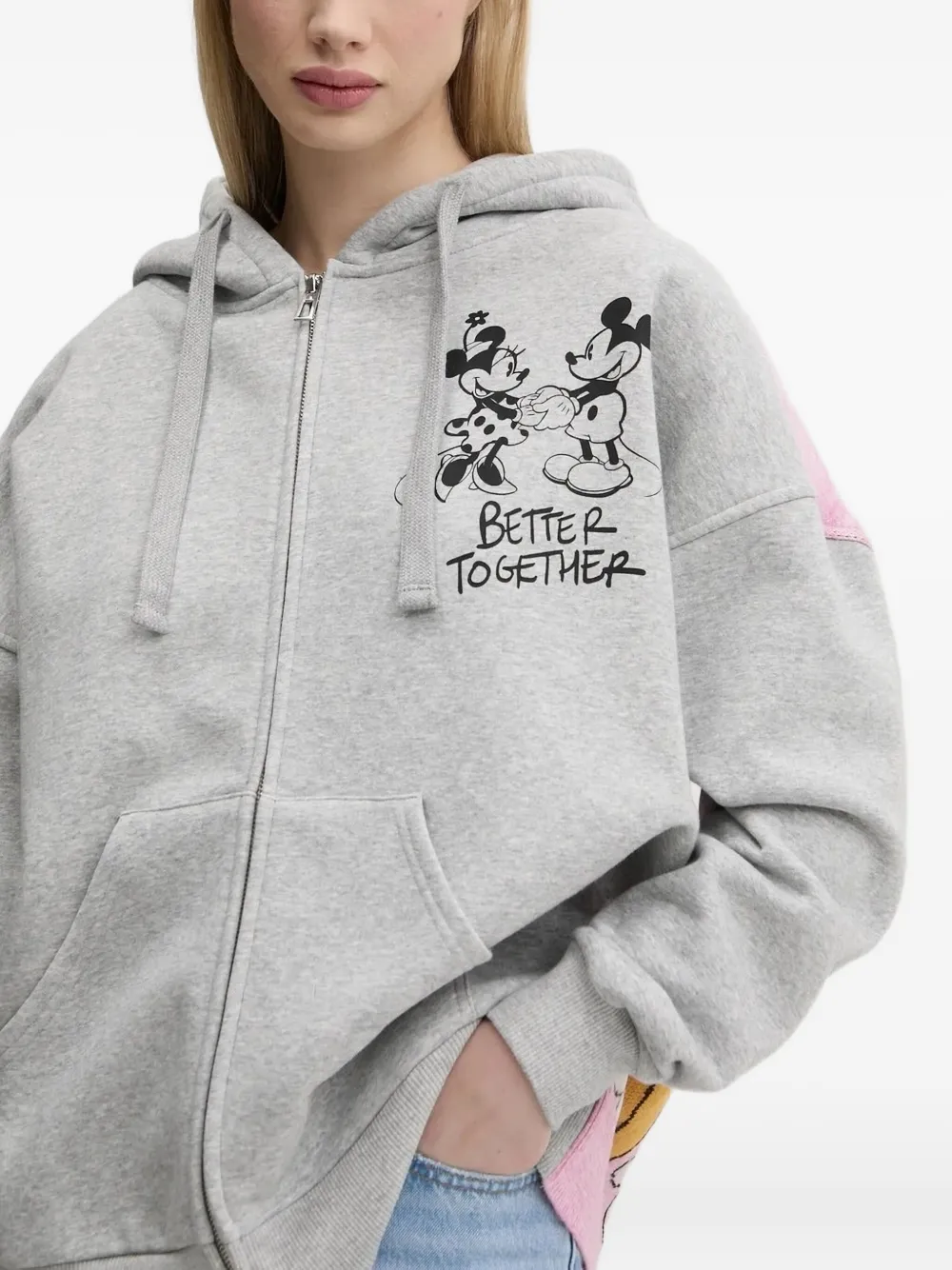 Desigual X Disney Mickey Mouse-print Zip-up Hoodie In Gray
