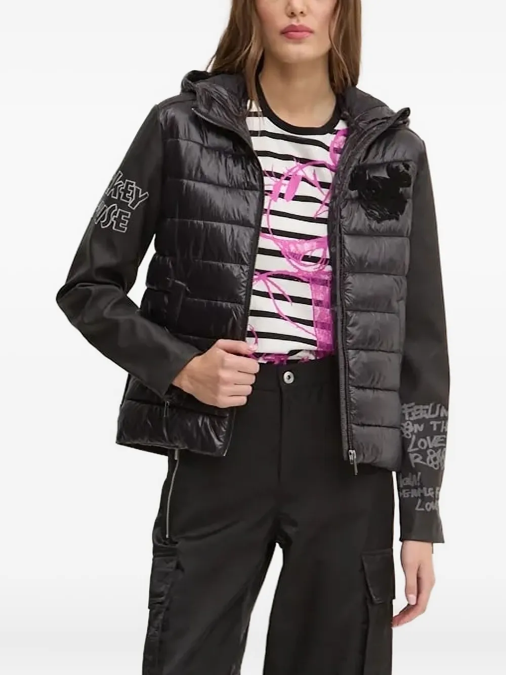 Desigual Mickey Mouse quilted jacket Zwart
