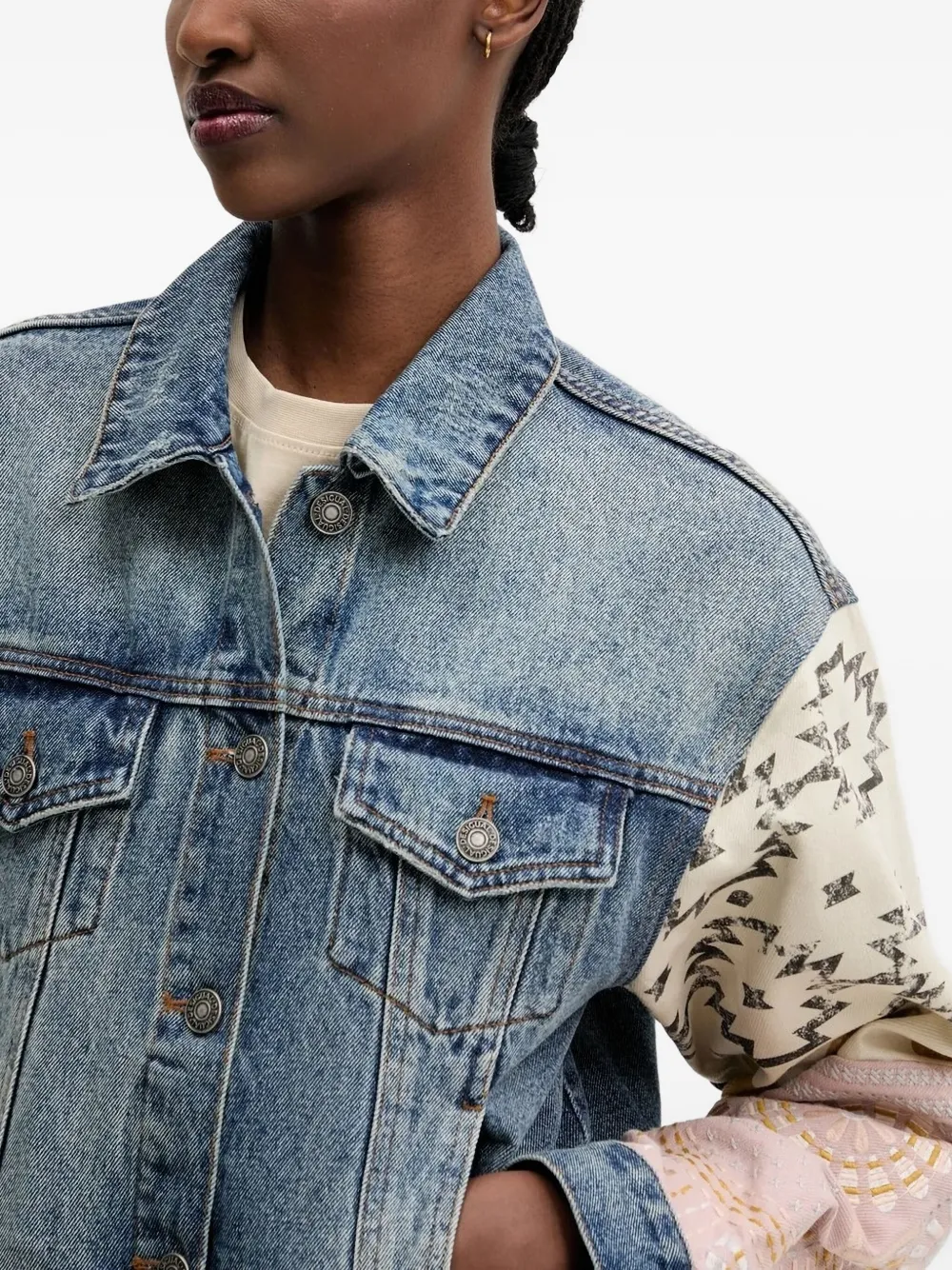 Desigual Embroidered Denim Jacket In Blue