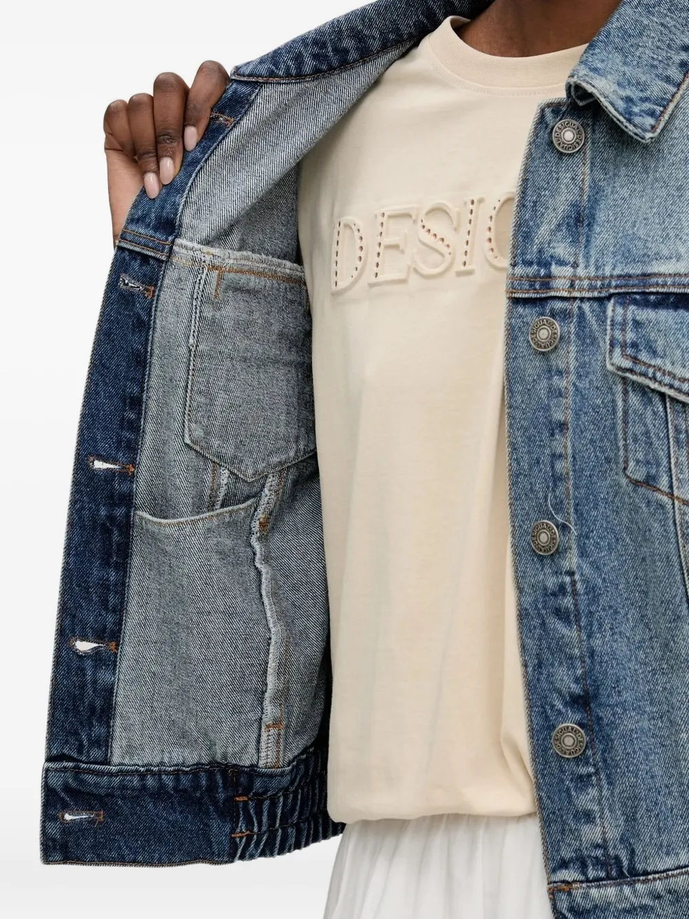 Desigual Embroidered Denim Jacket In Blue