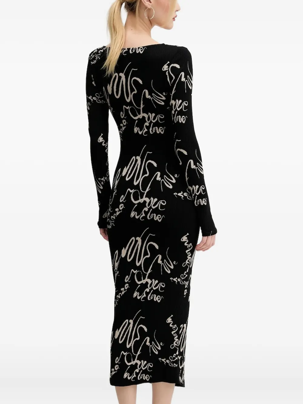 Desigual Midi-jurk met vierkante hals en print - Zwart
