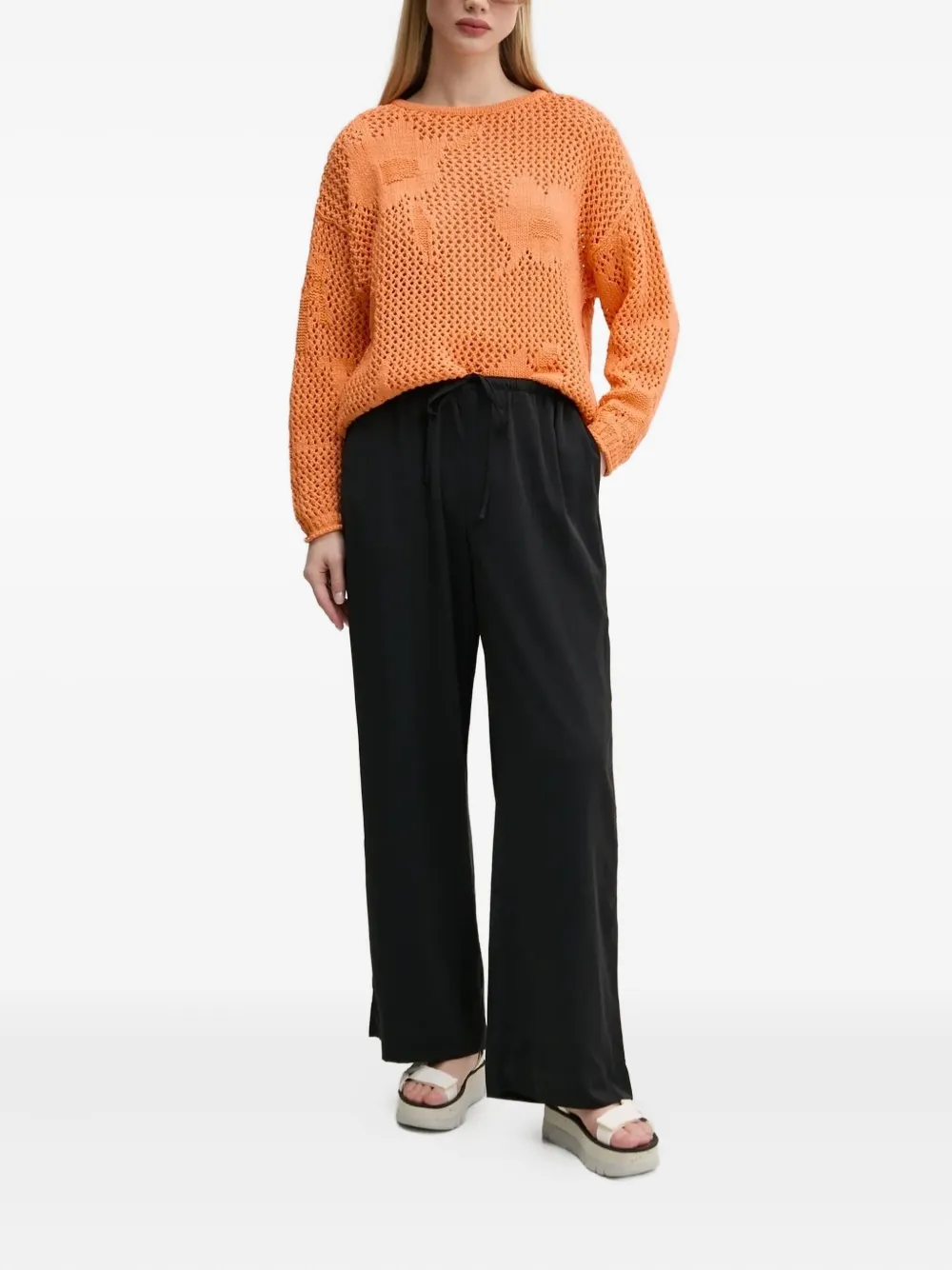 Desigual flower-pattern open-knit sweater | Orange | Image 1