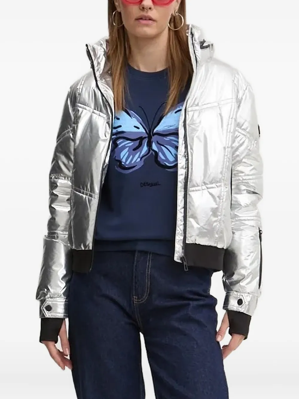 Desigual Gewatteerd metallic donsjack Grijs