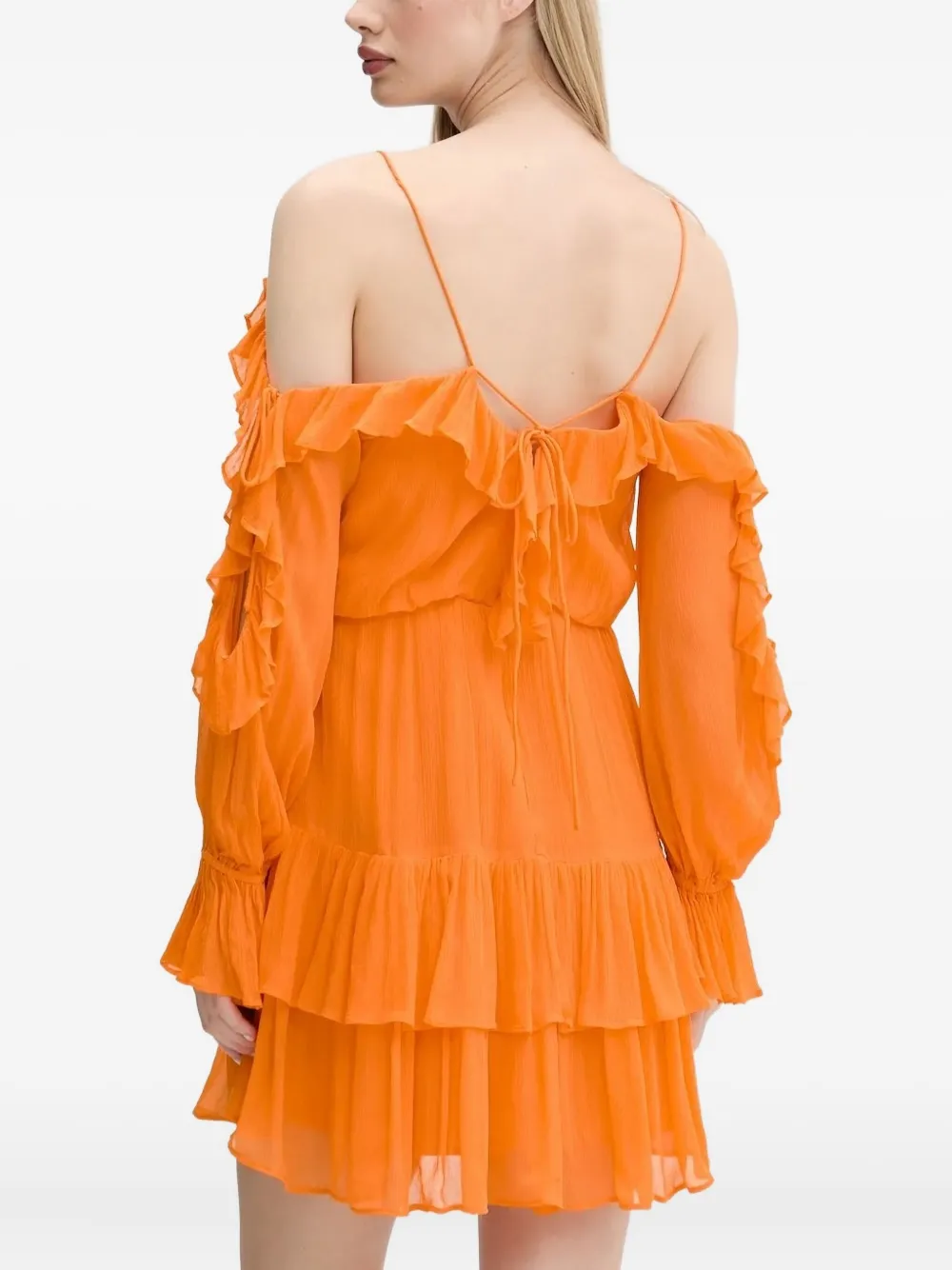 Desigual Ruffled Cold-shoulder Mini Dress In Orange