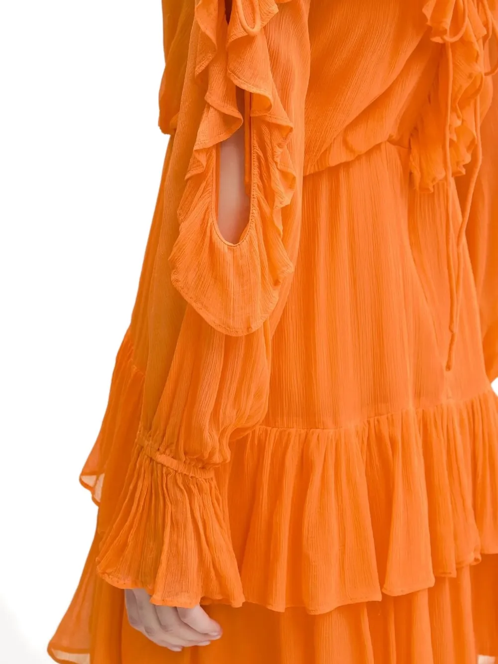 Desigual Ruffled Cold-shoulder Mini Dress In Orange