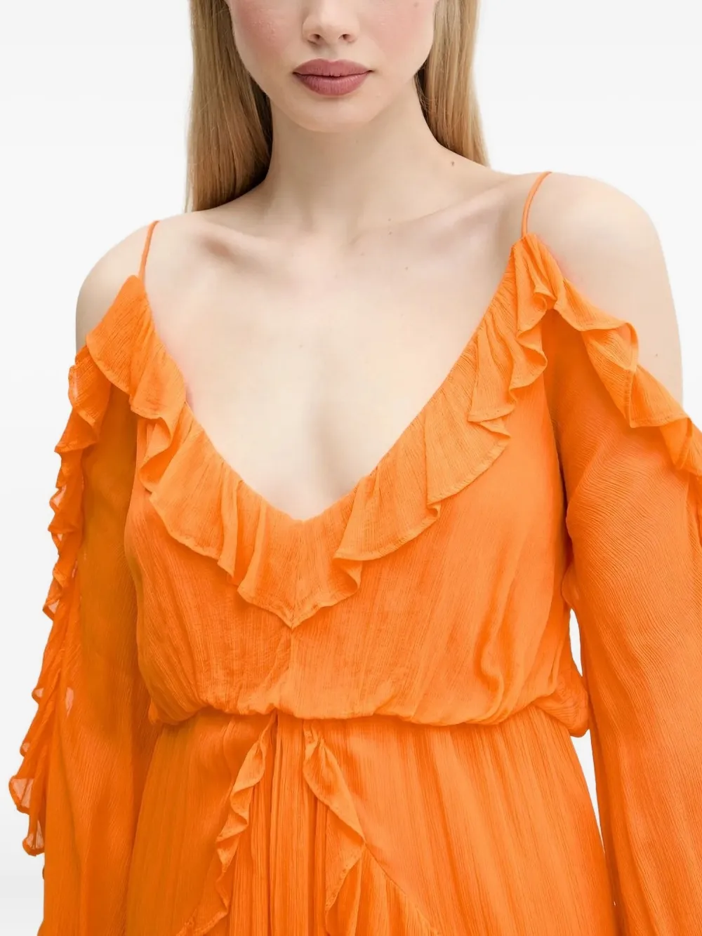 Desigual Ruffled Cold-shoulder Mini Dress In Orange