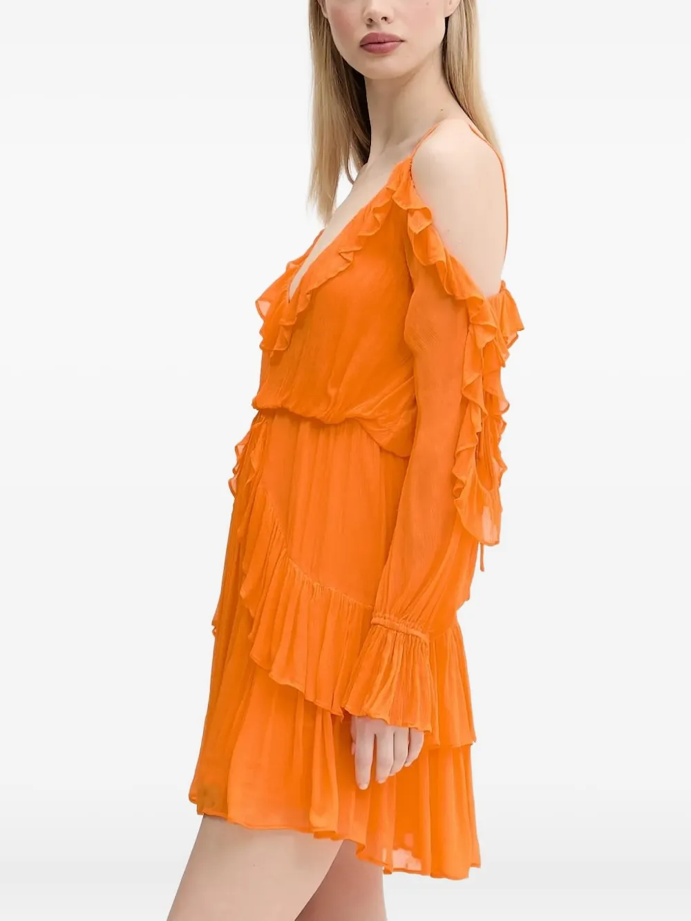 Desigual Ruffled Cold-shoulder Mini Dress In Orange