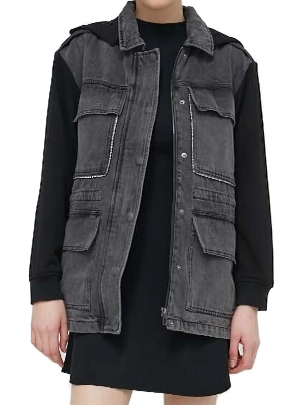 Desigual Rhinestone-trimmed Denim Jacket In Gray