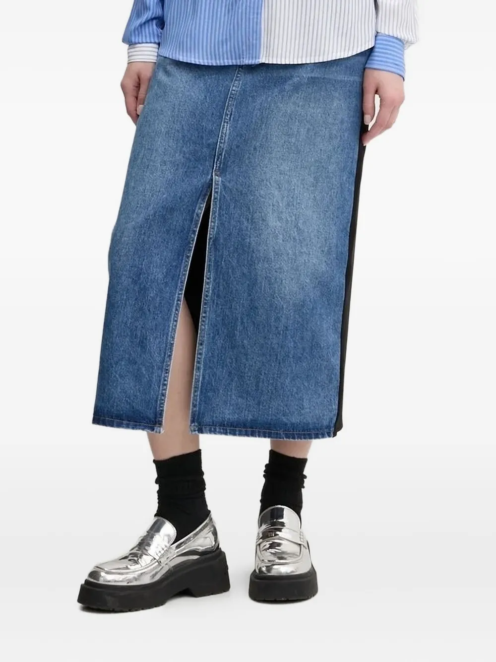 Desigual denim-paneled midi skirt Blauw