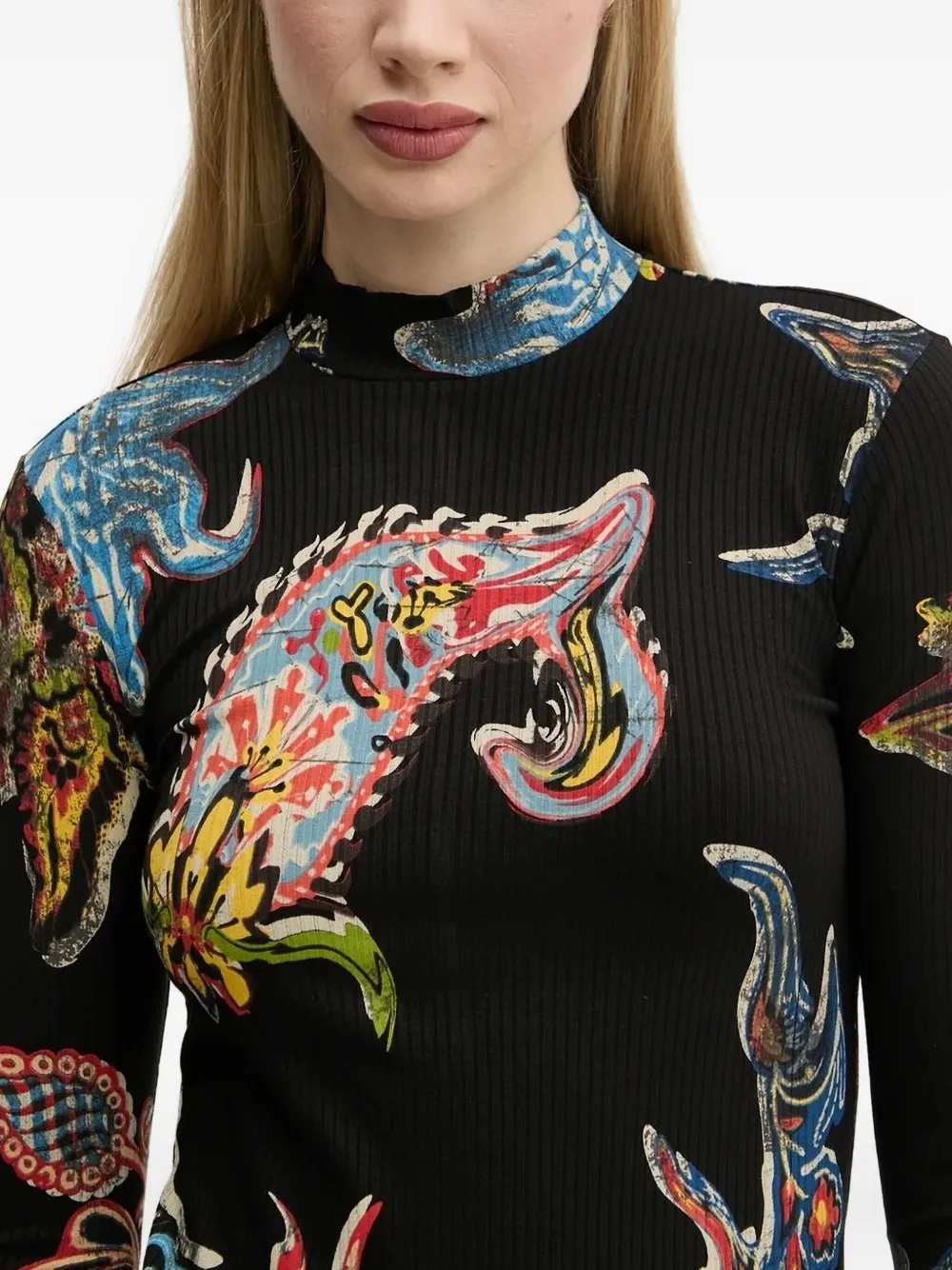 Desigual Geribbelde midi-jurk - Zwart