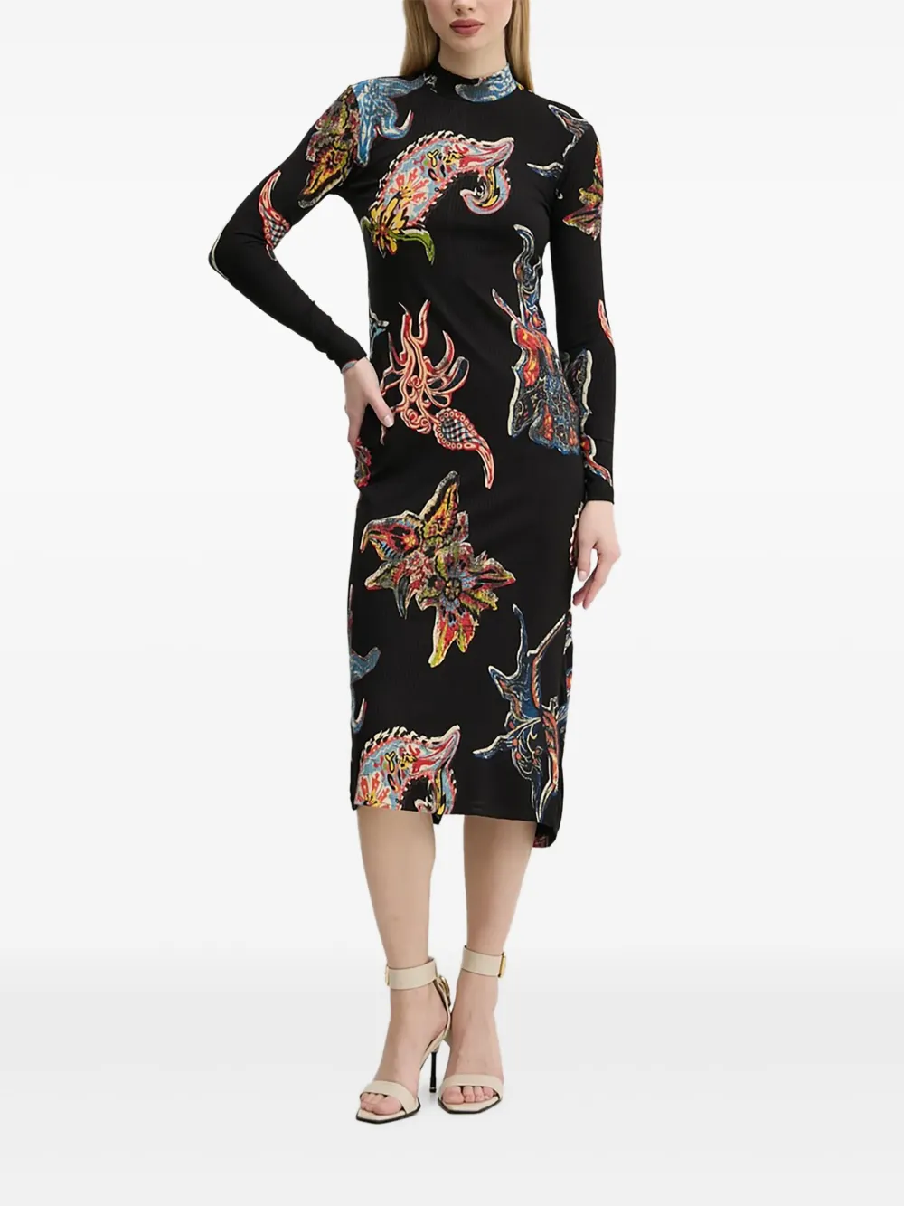Desigual ribbed print midi dress | Black | Image 1