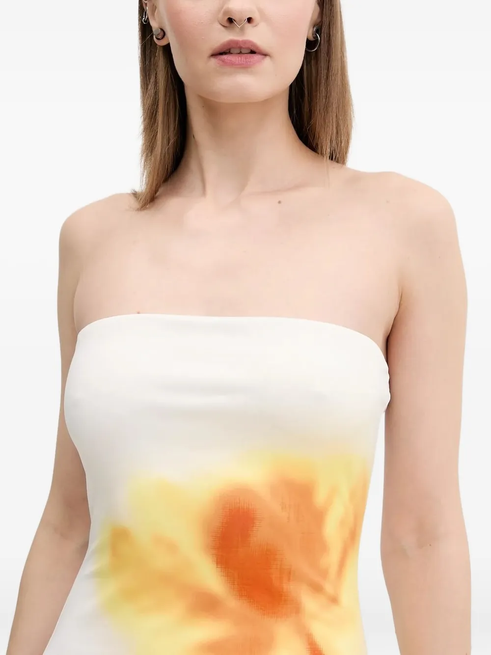 Desigual Flower-print Strapless Maxi Dress In Multi
