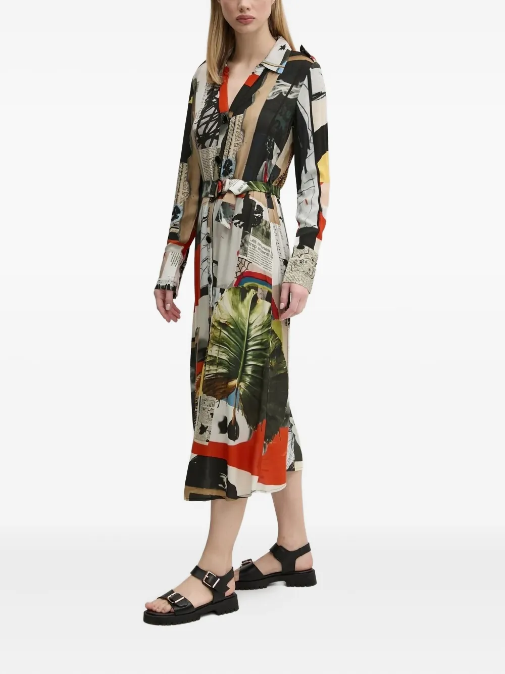 Desigual belted print shirt dress Beige