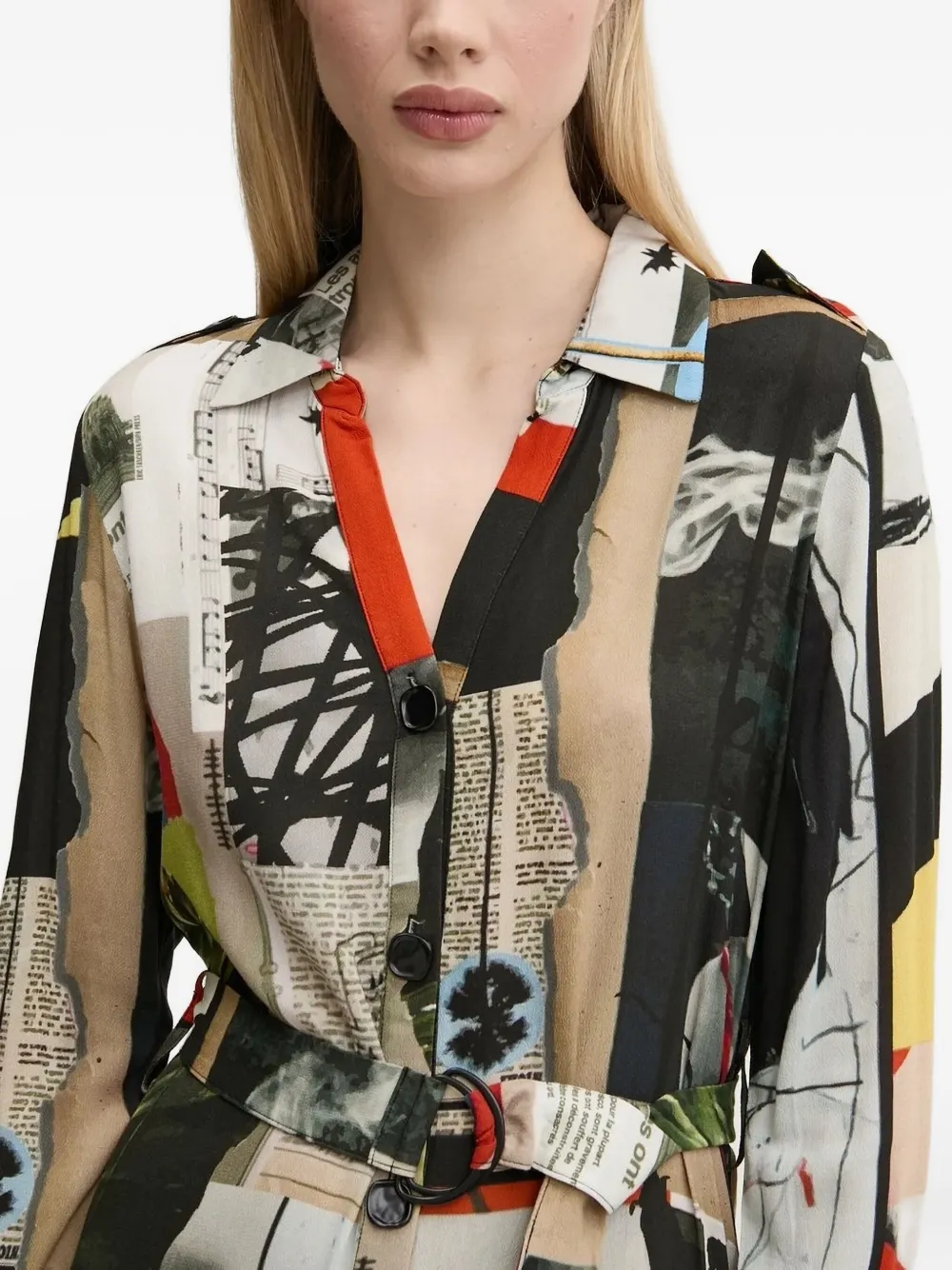 Desigual belted print shirt dress Beige