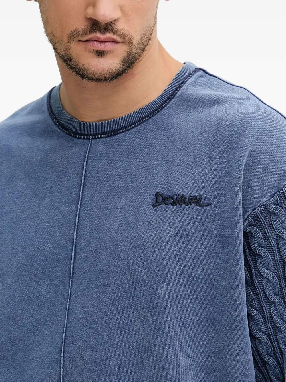 Desigual Kabelgebreide trui met vlakken Blauw