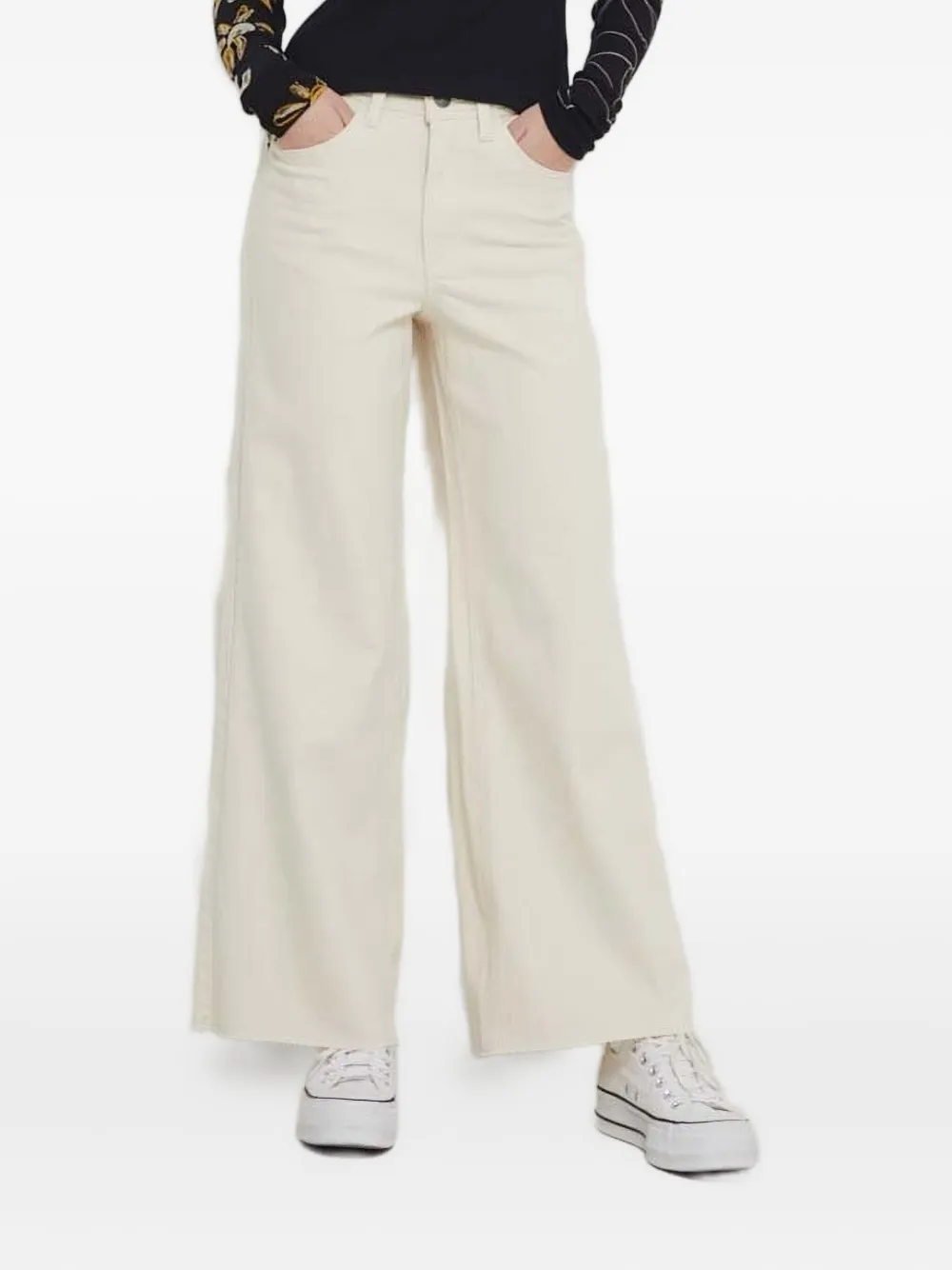 Desigual Embroidered-logo Jeans In Neutral