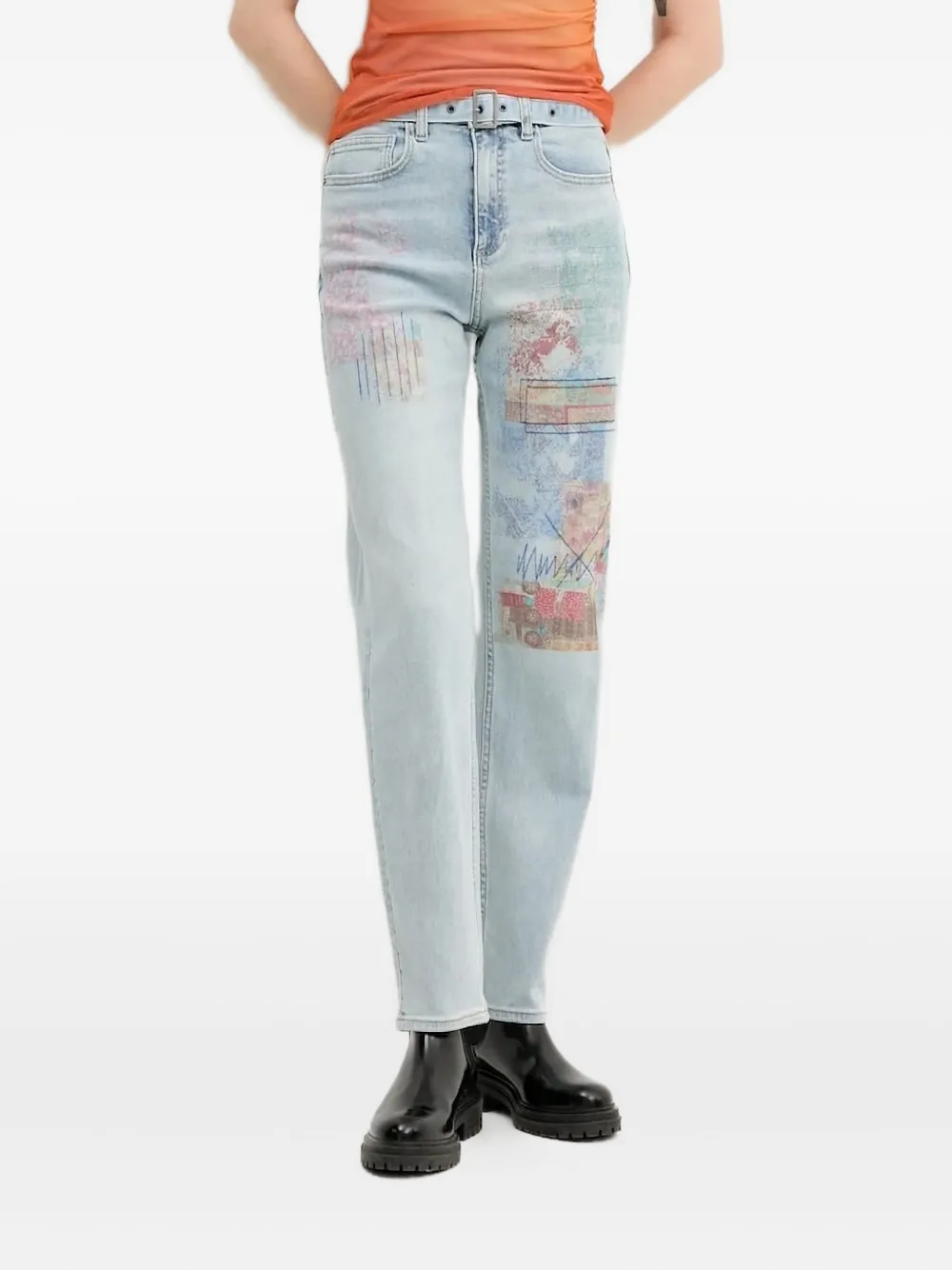 Desigual graphic-print jeans Blauw