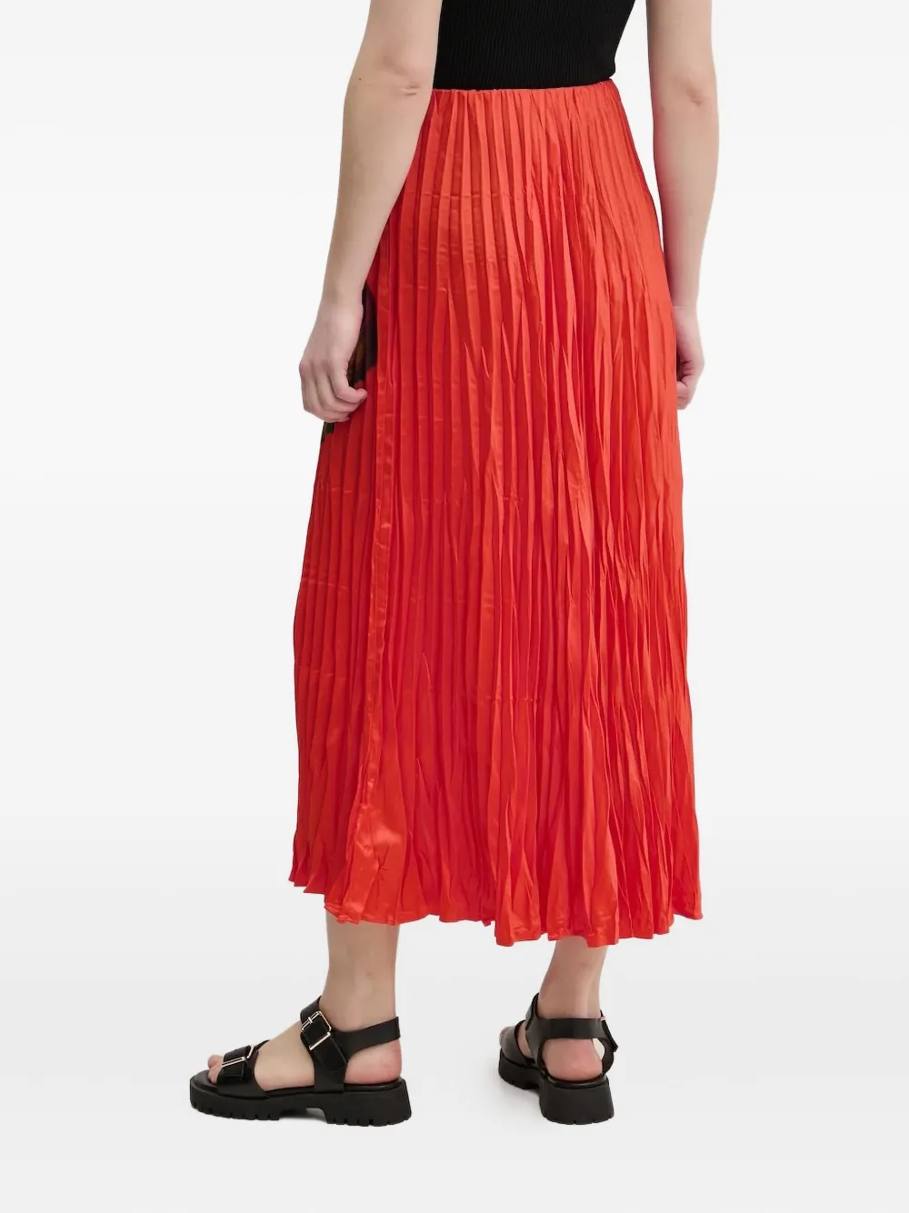 Desigual pleated floral print midi skirt Rood