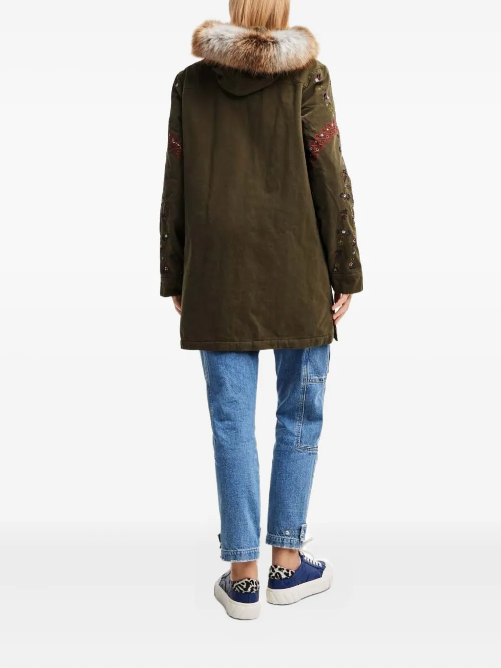 Desigual Parka met geborduurde bloemen Groen