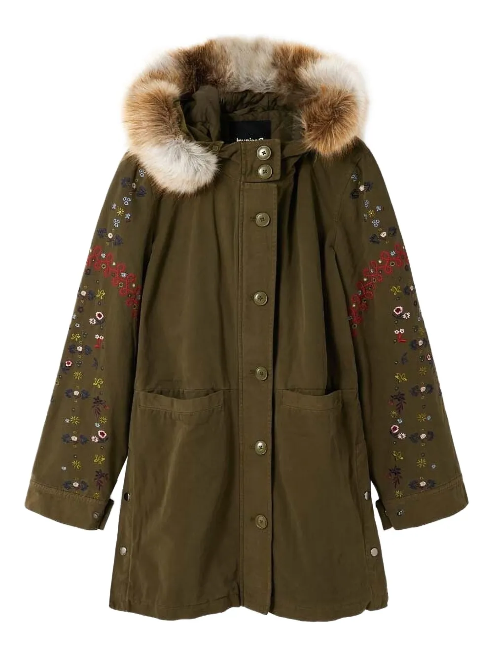 Desigual Parka met geborduurde bloemen Groen