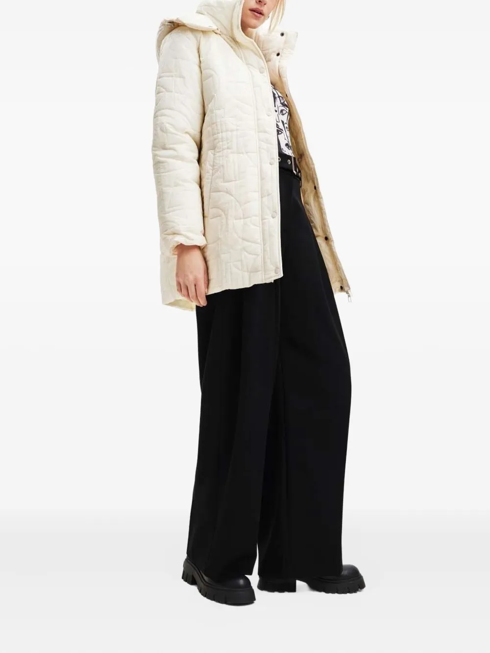 Desigual Hooded Puffer Jacket In White