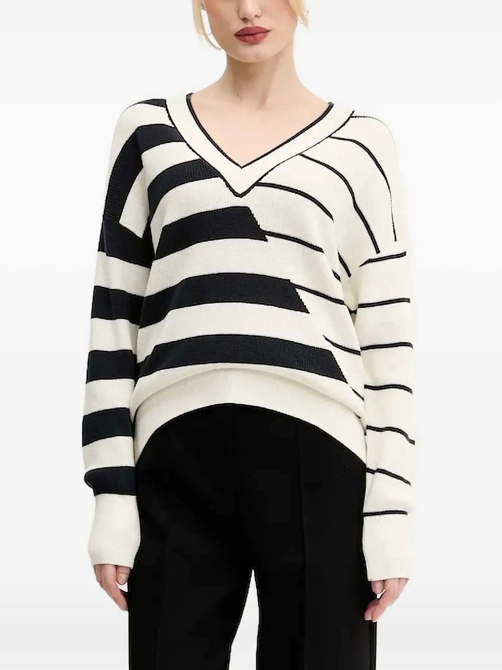 Desigual V-neck striped knit | White | Image 1