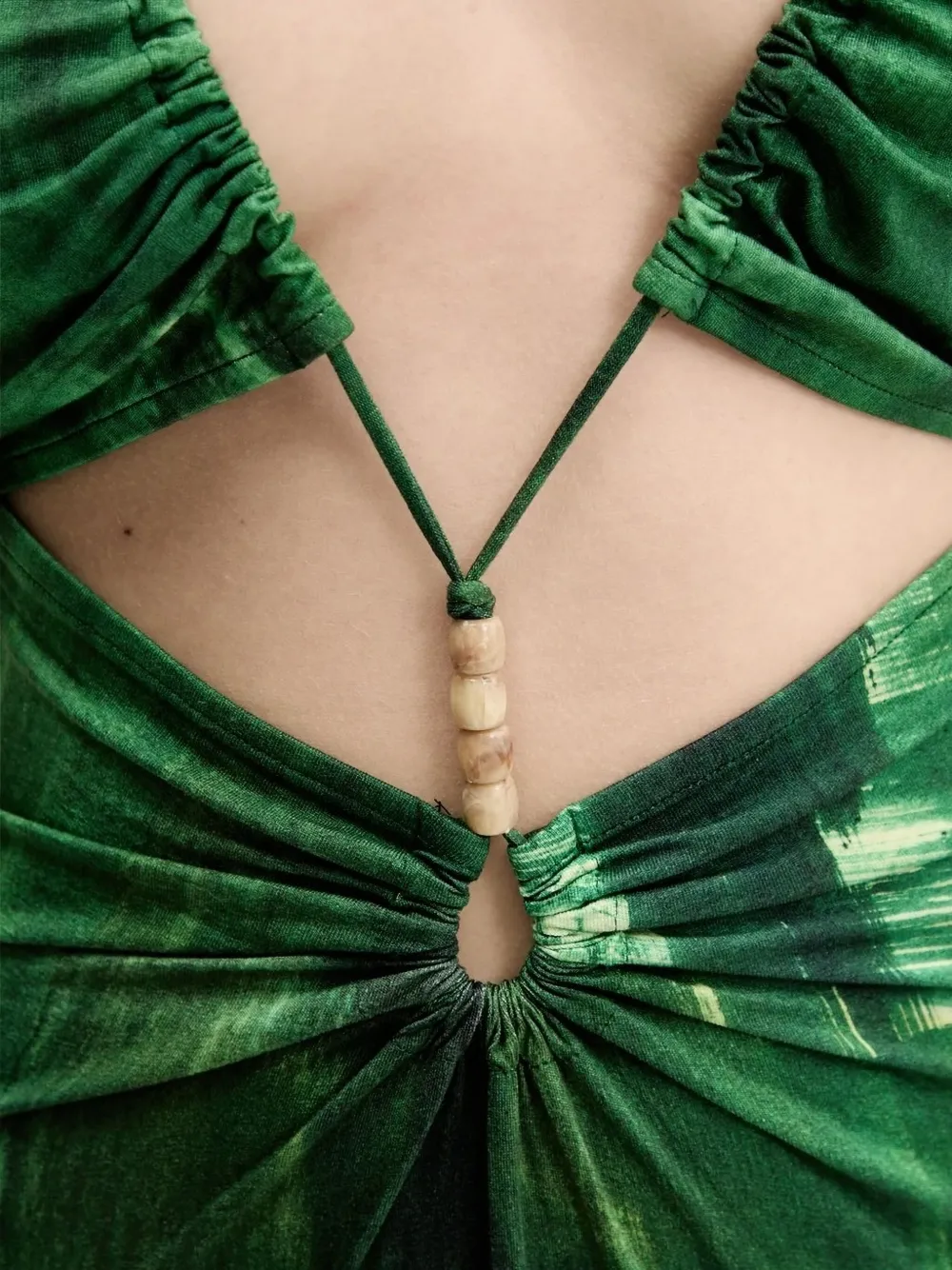 Desigual Maxi-jurk met bladerprint en gestrikte rug Groen